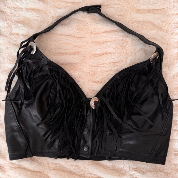Hillside Leather vintage fringe halter crop top - Picture 2 of 7